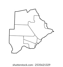 mapa de botswana com fronteiras de país, delineamento preto fino sobre fundo branco.