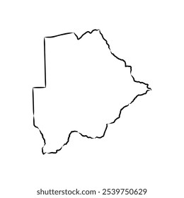 mapa de botswana com fronteiras de país, delineamento preto fino sobre fundo branco.