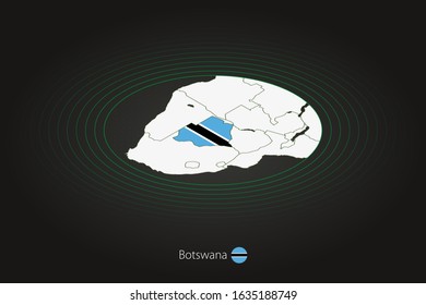 Botswana map in dark color, oval map with neighboring countries. Vector map and flag of Botswana