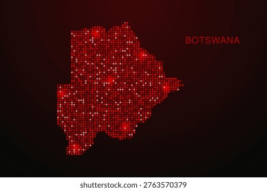 Botswana Map - Digital dotted map with glowing red points on dark background, modern technology style, abstract data network design, clean minimal vector illustration.