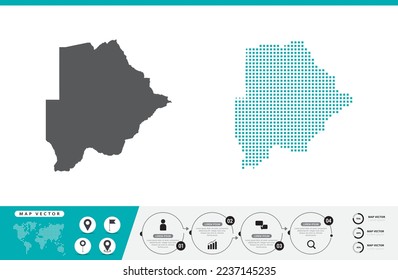 Mapa botsuano de puntos grises y verdes para presentación. Establece el concepto creativo de un par de píxeles para infografía.