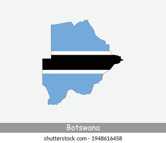 Botswana Kartenflagge. Karte von Botswana mit der Batswana Nationalflagge einzeln auf weißem Hintergrund. Vektorgrafik.