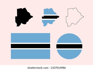 botswana map flag set vector