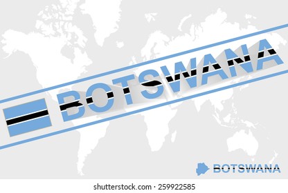 Botswana map flag and text illustration, on world map