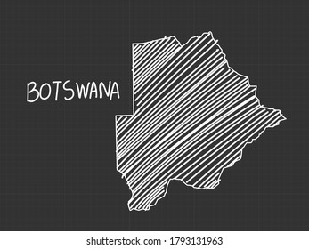 Botswana map freehand sketch on black background.