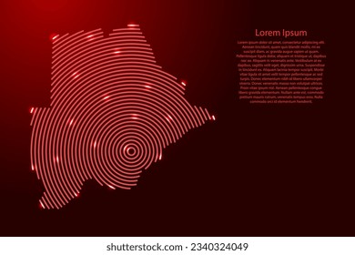 Botswana map from futuristic concentric red circles and glowing stars for banner, poster, greeting card