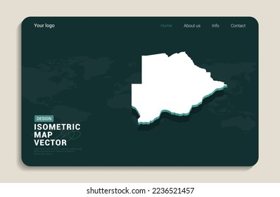 Botswana map green background with isometric vector. Web banner layout template.