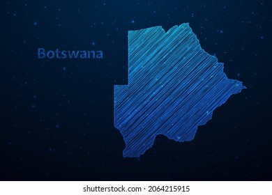 Botswana map hand drawn scribble sketch.Vector map in futuristic style on dark blue space background. Vector illustration.