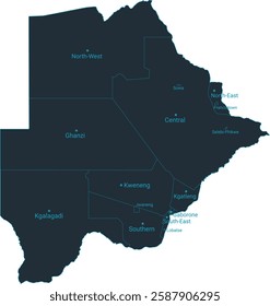 Botswana map high detailed with administrative divide by state, capital cities names, outline simplicity style. Vector illustration EPS10.