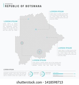 Botswana map infographics with abstract pixelated dot pattern on white background. Stylized map concept with elementsl. - Vector illustration