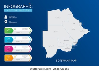 Botswana map with location pointer marks. High detailed country map with division, cities and capital infographic template. Vector illustration EPS10