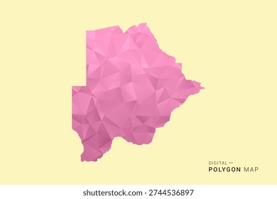 Botswana Map - Low poly polygon map design in soft pink pastel gradient on beige background, modern minimal geometric style, clean digital vector illustration.