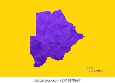 Botswana Map - Low poly polygon map in vibrant purple gradient on bold yellow background, modern minimal geometric style, clean digital vector illustration.