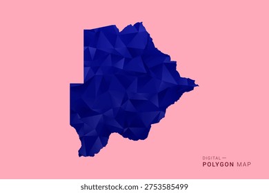 Botswana Map - Low poly polygon map in deep blue gradient on soft pink pastel background, modern minimal geometric design, clean digital vector illustration.