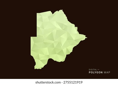 Botswana Map - Low poly polygon map in soft light green gradient on dark brown background, modern minimal geometric style, clean abstract vector illustration design.