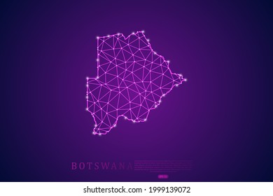 Mapa de Botsuana de línea y escalas puntuales sobre el fondo de la tecnología púrpura. Malla 3D del marco de cables línea de red poligonal, esfera de diseño, punto y estructura - Ilustración vectorial eps 10