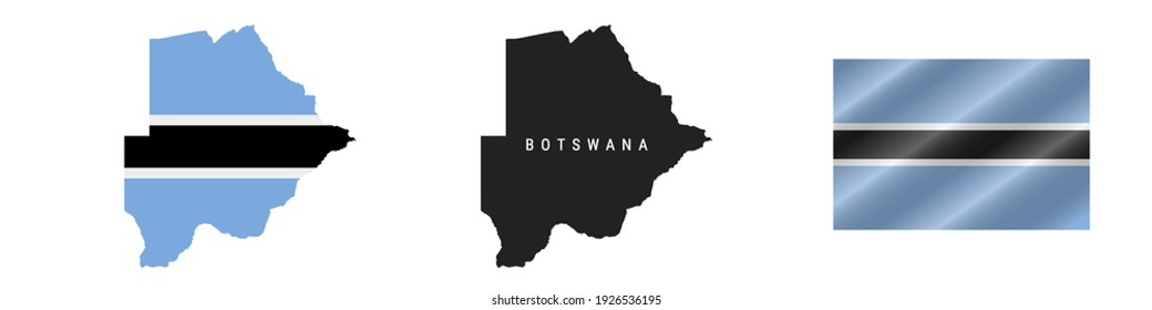 Botswana. Map with masked flag. Detailed silhouette. Waving flag. Vector illustration isolated on white.