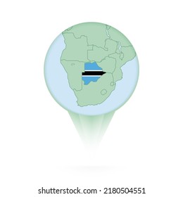 Botswana map, stylish location icon with Botswana map and flag. Green pin icon.