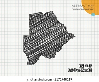 Botswana map of vector black silhouette chaotic hand drawn scribble sketch on grid paper used for notes or decoration.