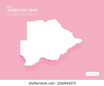 Botswana map white on pink background with 3d isometric vector illustration