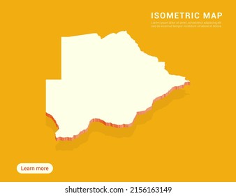 Botswana map white on yellow background with 3d isometric vector illustration.