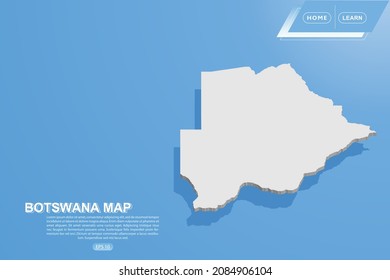 Mapa de Botsuana - Mapa mundial Modelo vectorial internacional con estilo isométrico que incluye sombra, color blanco sobre fondo azul para el diseño, sitio web, infografía - Ilustración vectorial eps 10