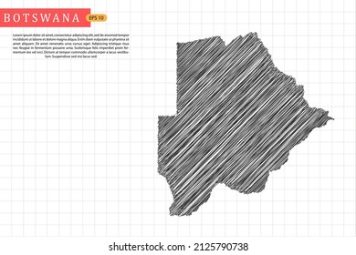 Botswana Map - World Map International vector template with black outline graphic sketch and old school style isolated on white grid background - Vector illustration eps 10