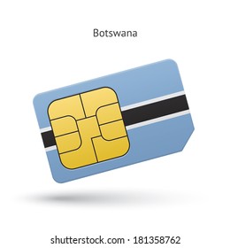 Botswana mobile phone sim card with flag. Vector illustration.