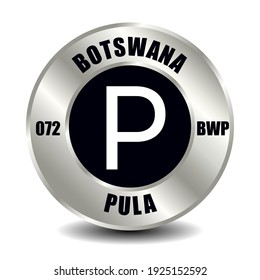 Botswana money icon isolated on round silver coin. Vector sign of currency symbol with international ISO code and abbreviation