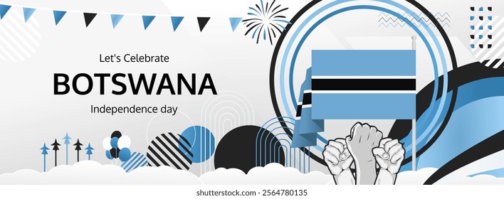 Botswana National Day greeting banner. September 30th is celebrated as Botswana Independence Day annually. Modern template with flag and raised fist. Holidays illustration concept.