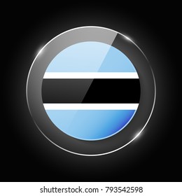 Botswana national flag. Application Language Symbol. Country of manufacture icon. Round glossy isolated vector icon with national flag button on glow background. Symbol of nation for infographics, web
