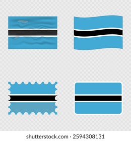 Botswana national flag in four different styles.