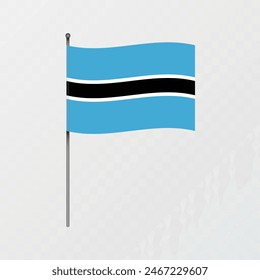 Bandera nacional de Botsuana en asta. Ilustración vectorial.