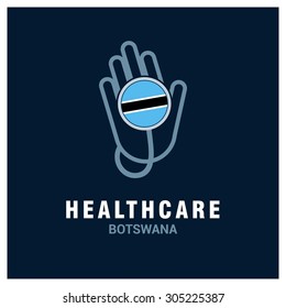 Botswana National flag on stethoscope - Health care logo - Medical Logo - specialist doctors in Country - Hospital Clinic Logo - Helping Hand Logo - Charity Help Vector illustration