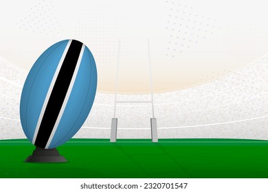 Botswana national team rugby ball on rugby stadium and goal posts, preparing for a penalty or free kick. Vector illustration.