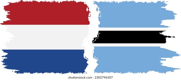 Botswana and Netherlands grunge flags connection, vector