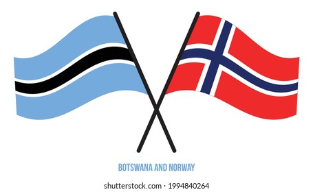 Botswana and Norway Flags Crossed And Waving Flat Style. Official Proportion. Correct Colors.