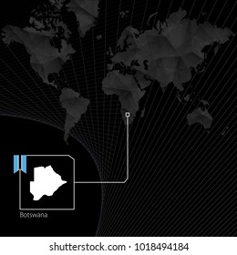 Botswana on black World Map. Map and flag of Botswana.