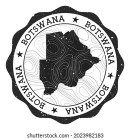 Botswana outdoor stamp. Round sticker with map of country with topographic isolines. Vector illustration. Can be used as insignia, logotype, label, sticker or badge of the Botswana.