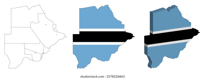 Botswana outline, fill with flag and 3d map