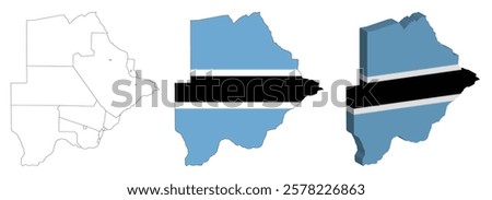 Botswana outline, fill with flag and 3d map