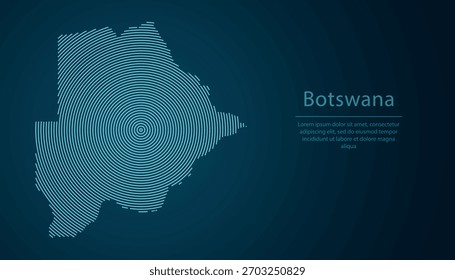 Mapa de contorno de Botsuana lleno de círculos concéntricos sobre fondo degradado oscuro