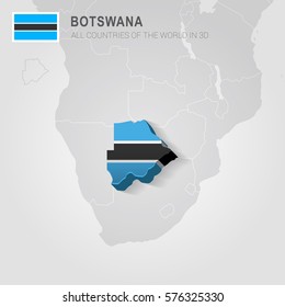 Botswana painted with flag drawn on a gray map.