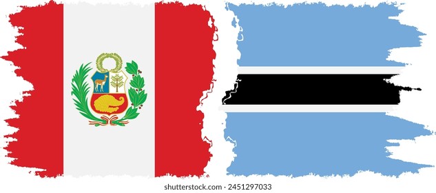 Botswana and Peru grunge flags connection, vector
