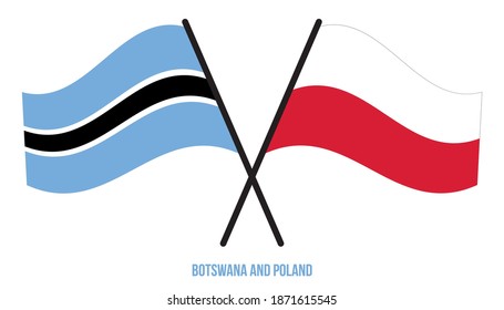 Botswana und Polen Flaggen überquert und schwingen Flat Style. Offizieller Anteil. Korrigieren Sie Farben.