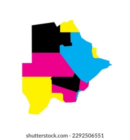 Botswana political map of administrative divisions - rural and urban districts. Blank vector map in CMYK colors.