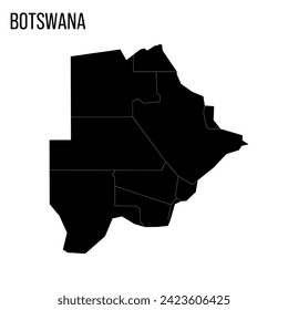 Botswana political map of administrative divisions - rural and urban districts. Blank black map and country name title.