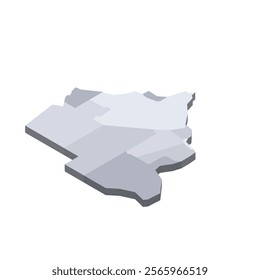 Botswana political map of administrative divisions - rural and urban districts. 3D isometric blank vector map in shades of grey.