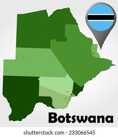 Botswana political map with green shades and map pointer.