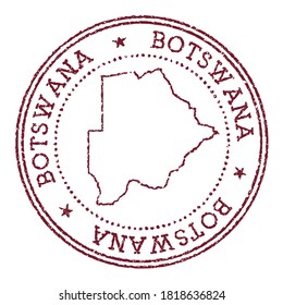 Botswana round rubber stamp with country map. Vintage red passport stamp with circular text and stars, vector illustration.